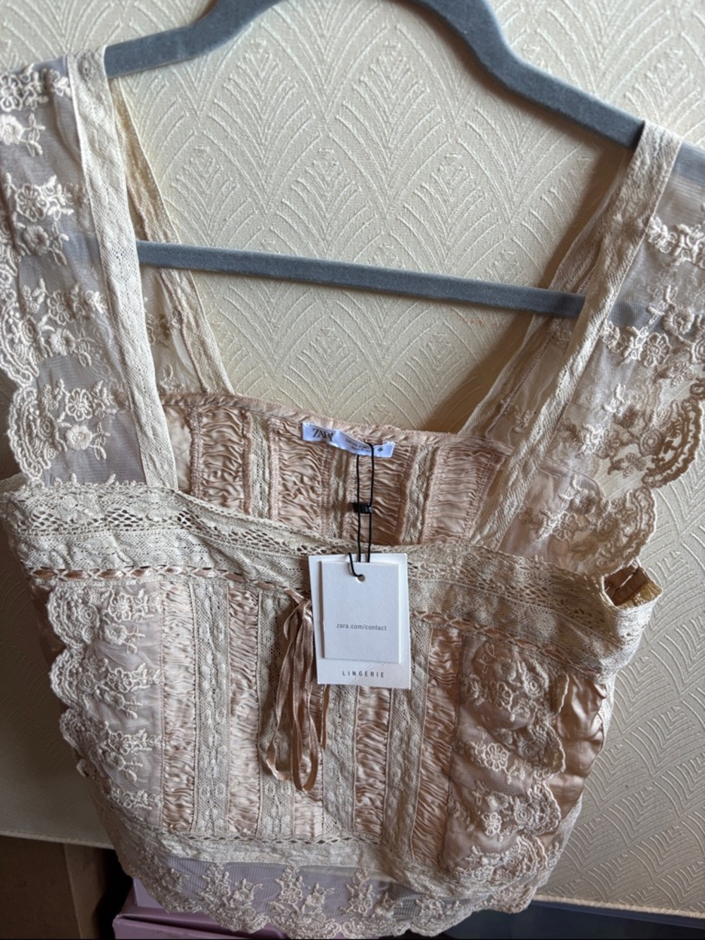 Zara Lace Trim Cream Slip Top